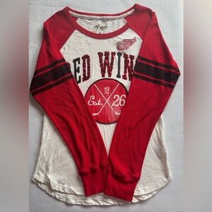 Detroit Red Wings NHL Womens Long Sleeve Top Medium White Red Beaded Sequin VGUC